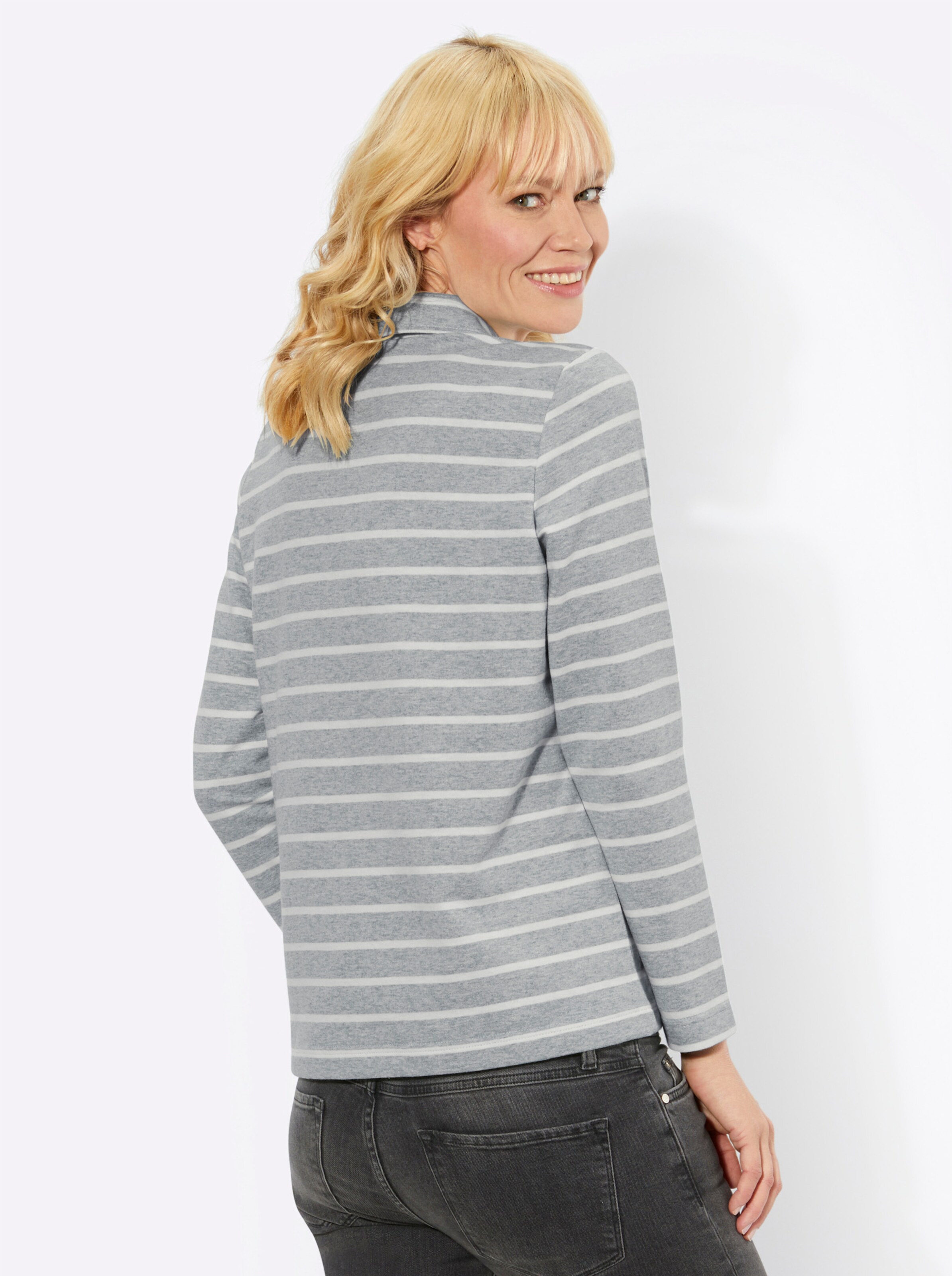 Sweatshirt in steingrau-ecru-geringelt