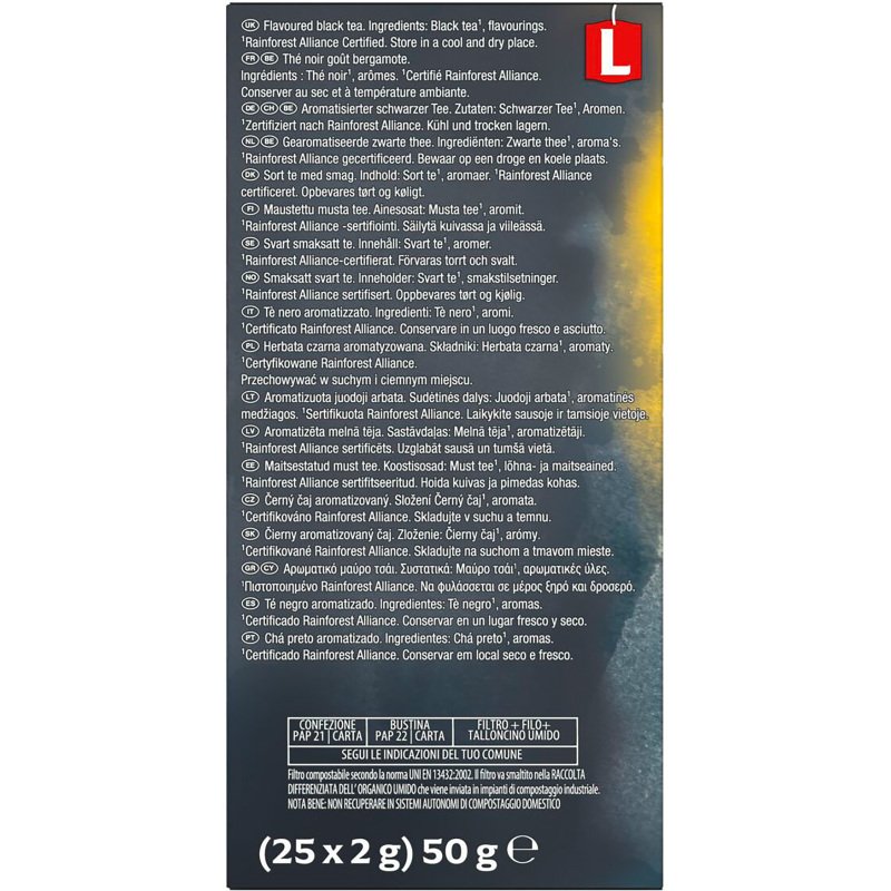 Thé noir Earl Grey Lipton - Boîte de 25 sachets fraîcheur