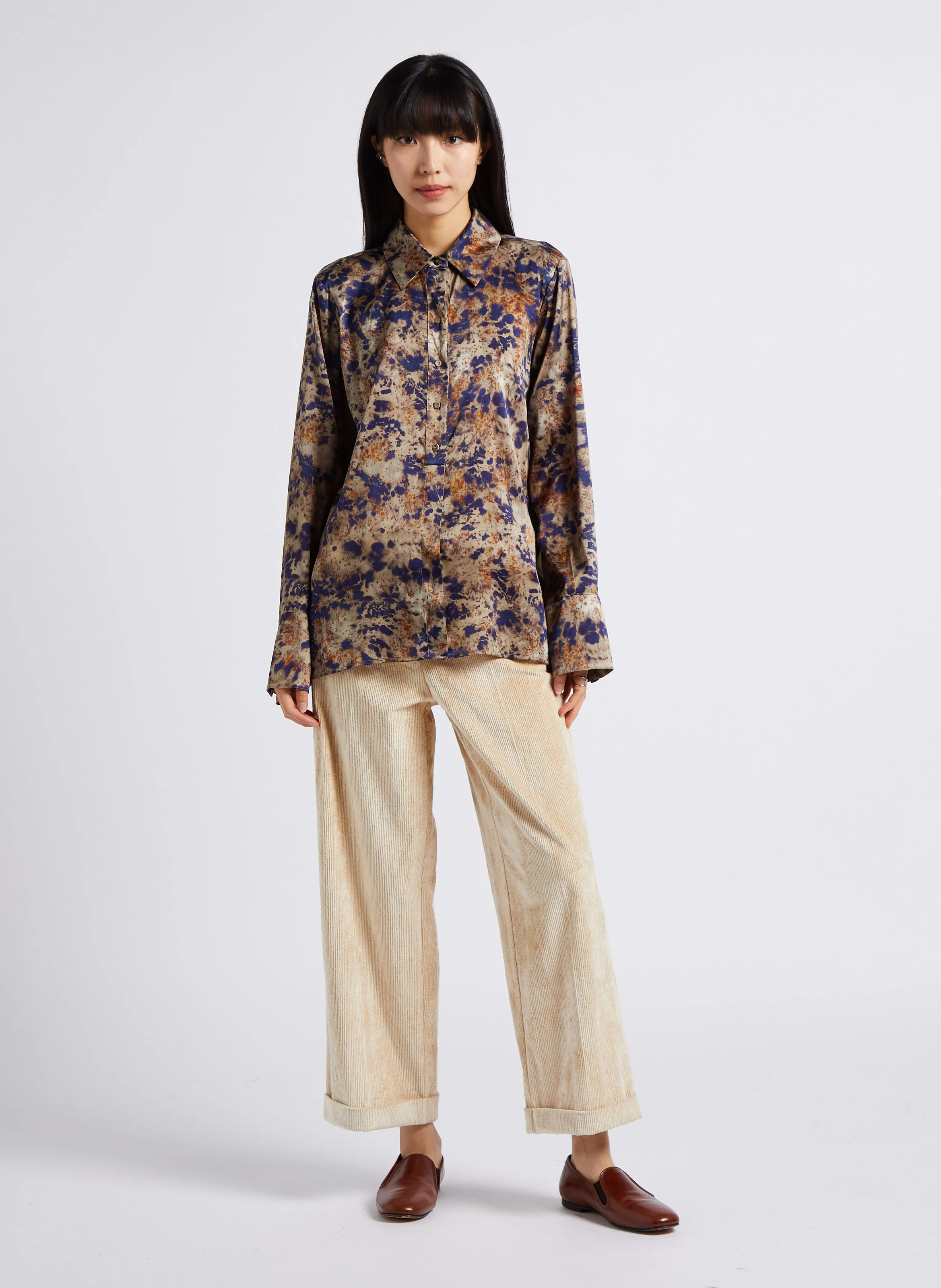 DANGO - Pantalon large en coton mélangé | Beige