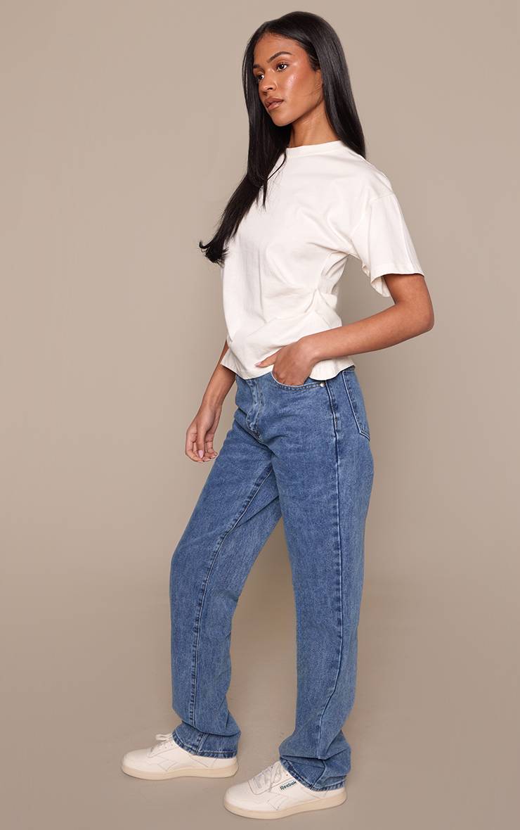 Mid Blue Wash Jean Droit Taille Haute Pour Grandes Tailles