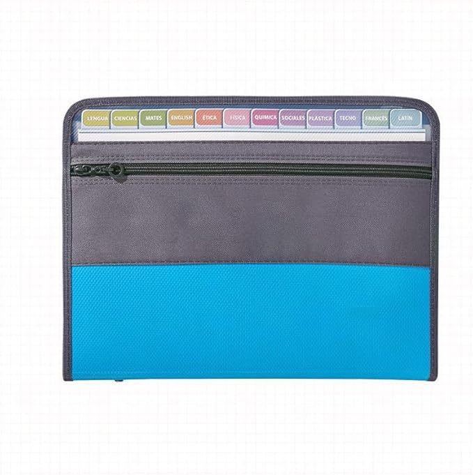 (35x27cm) A4 Dokumentenmappe Registertrennbuch Büro Organizer mit 12 Separaten Fächern inkl. Index Tabs - Blau / Grau