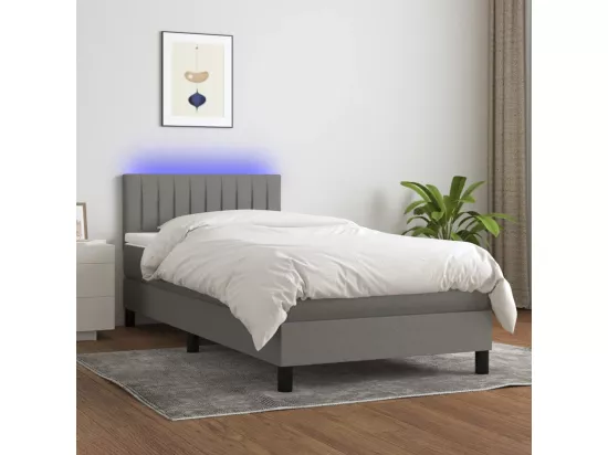 Sommier tapissier avec matelas et LED Gris foncé 90x190cm Tissu