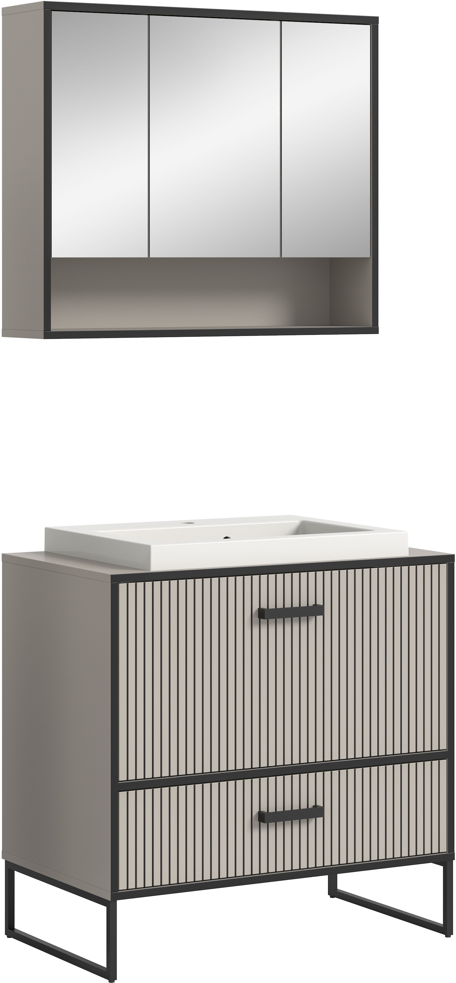 welltime Badmöbel-Set »Locri, Breite 80 cm, Rillenoptik, Metallkufen« 2 Stk. tlg.