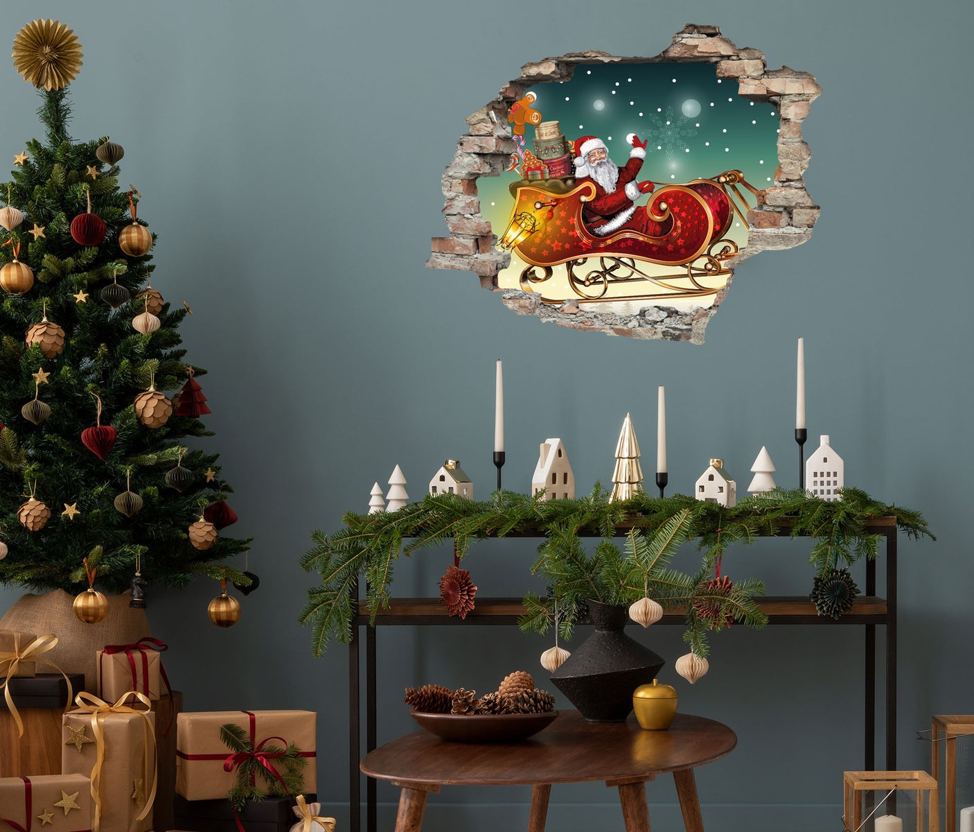 3D muursticker zelfklevende sticker Kerstman WS16032_60x50 cm Kerst wanddecoratie