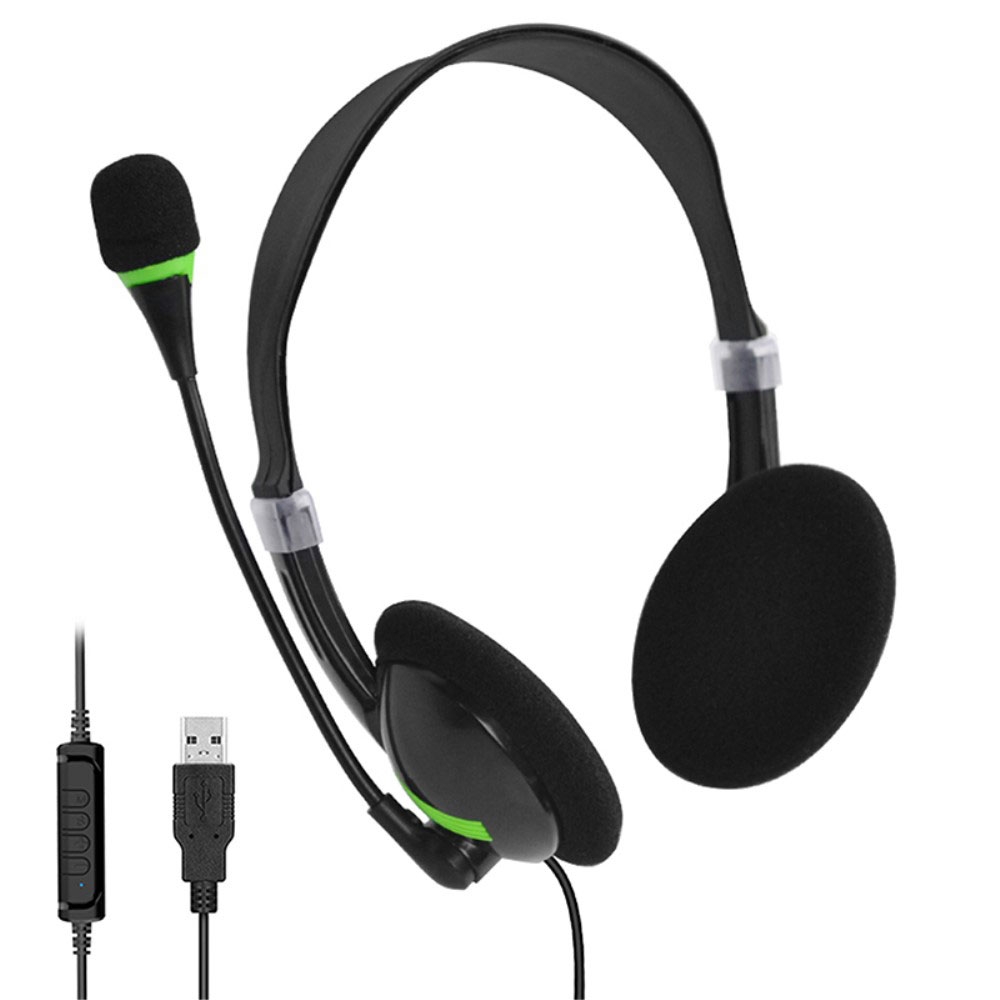 USB Kopfhörer Headset mit Mikrofon   Noise Cancelling - Schwarz / Grün