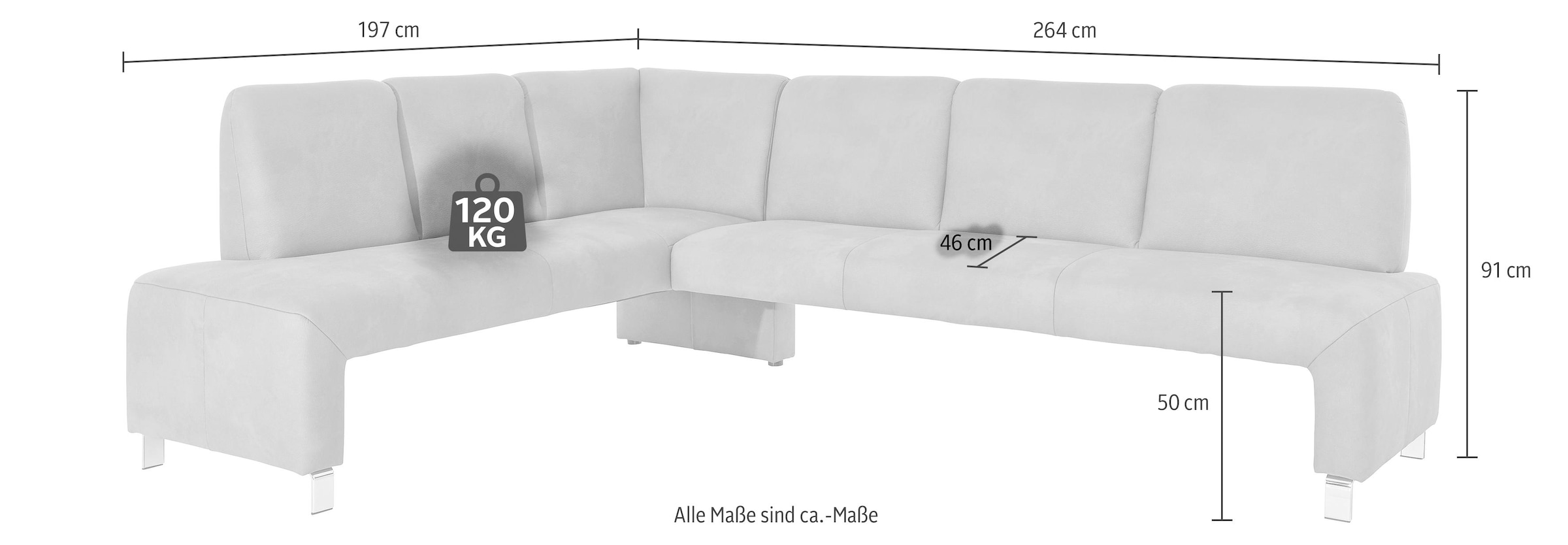 exxpo - sofa fashion Eckbank »Intenso, modern, wahlweise in Leder oder Textil,  264/197 cm (B/T)« hohe Bodenfreiheit, frei im Raum stellbar, hoher Sitzkomfort