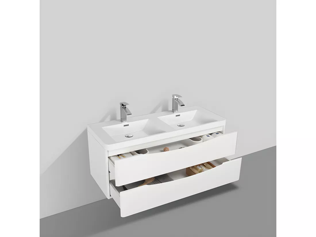 Meuble salle de bain design double vasque PIACENZA largeur 120 cm blanc laqué
