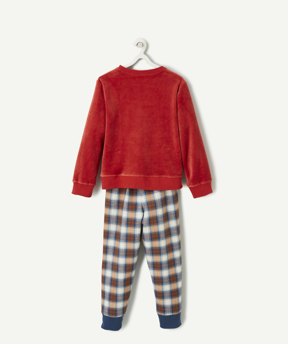 PYJAMA EN VELOURS GARÇON ROUGE ET BLEU THÈME TRAIN