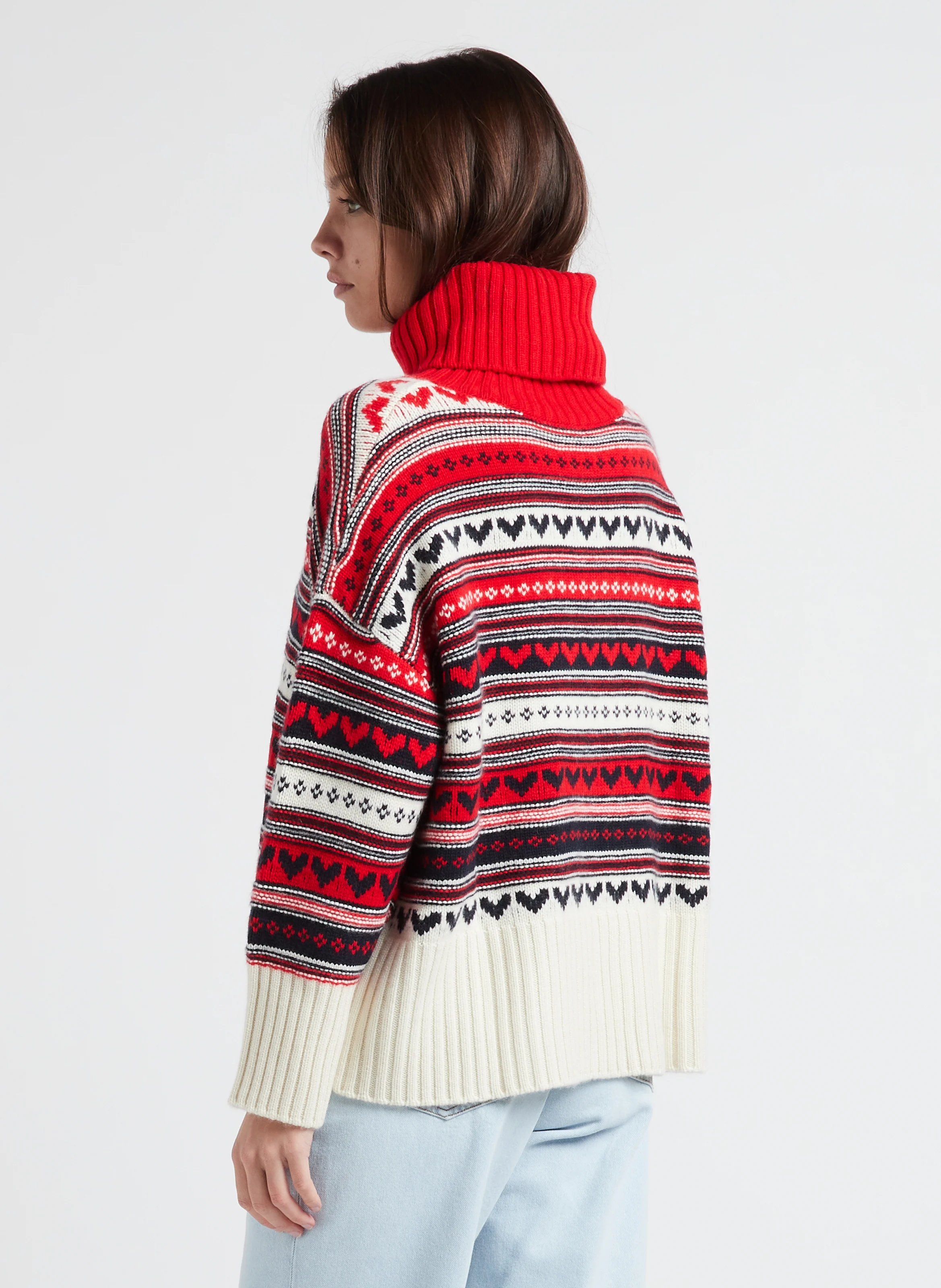 LOULOU - Pull col roulé imprimé en cachemire| Rouge