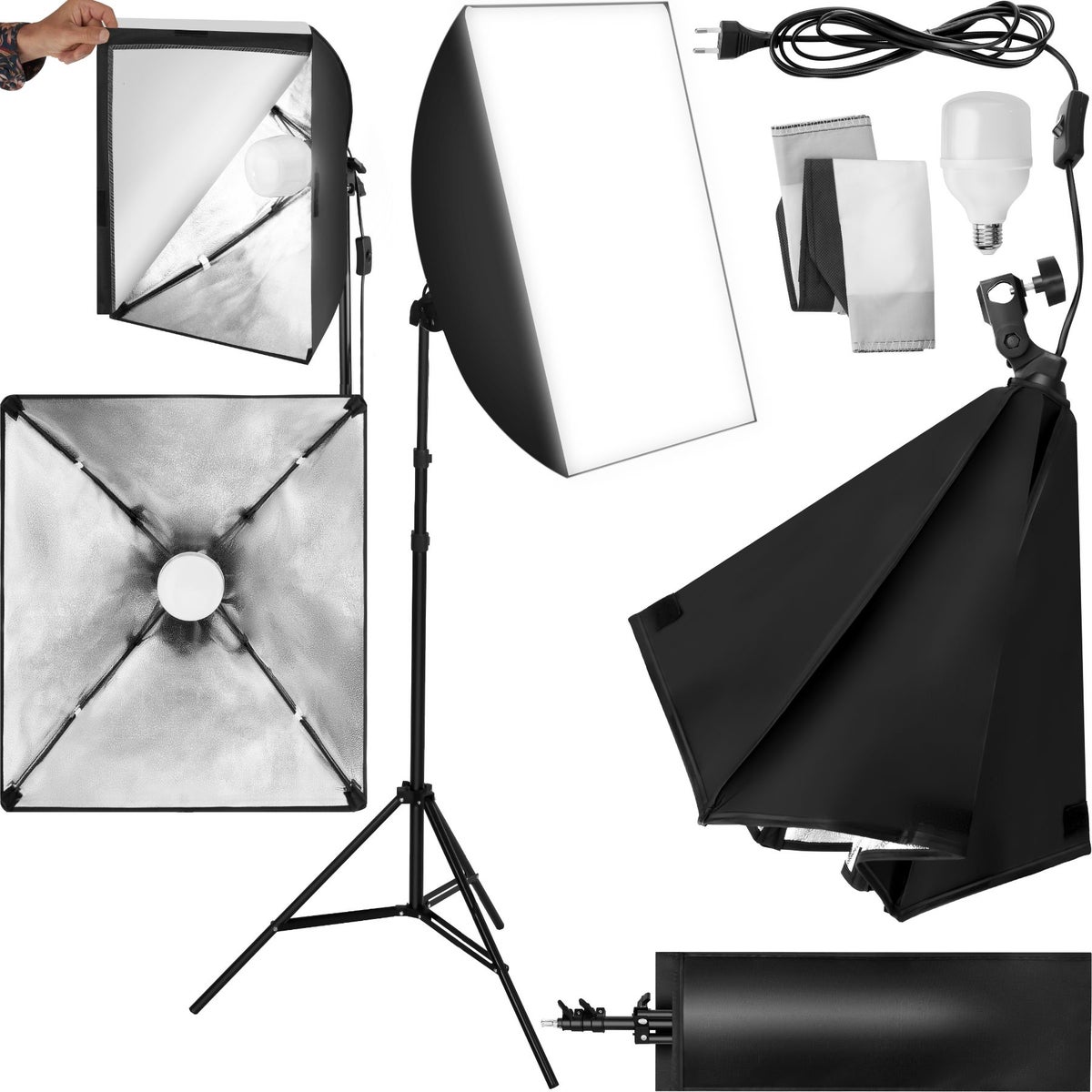 tectake studiolamp met softbox en uitschuifbaar statief, lichtgewicht, inclusief draagtas