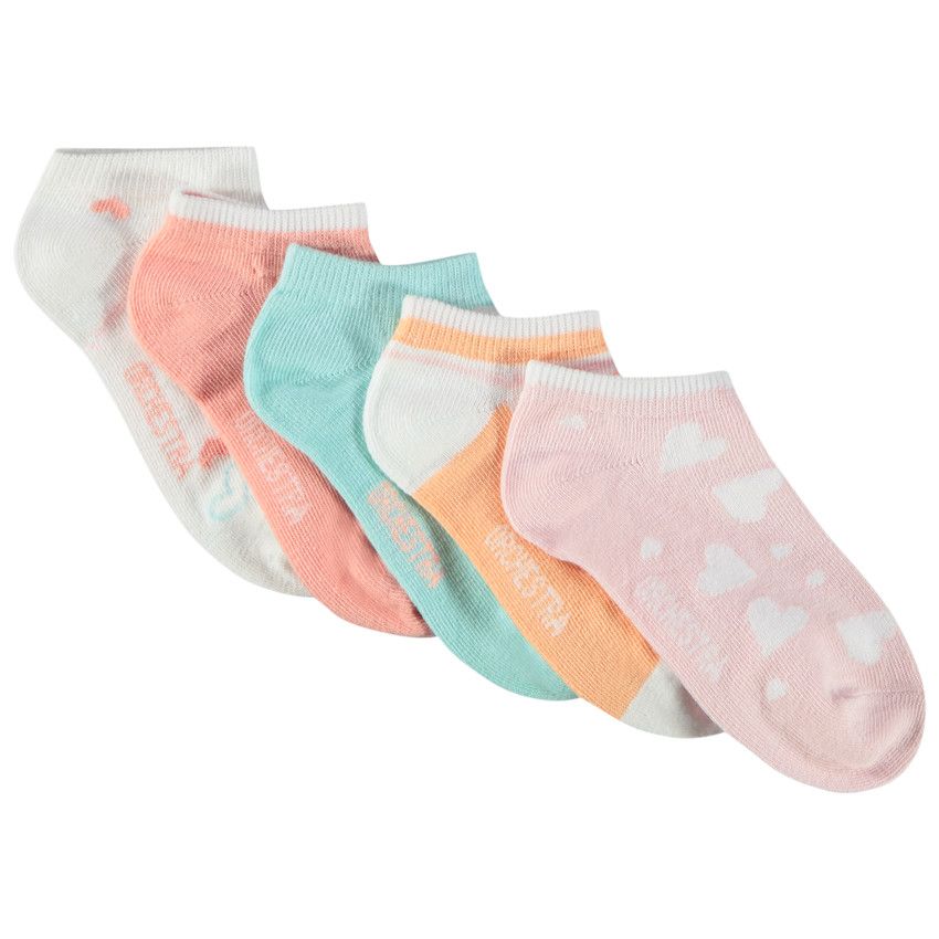 Lot de 5 paires de chaussettes courtes pastel pour fille - Corail