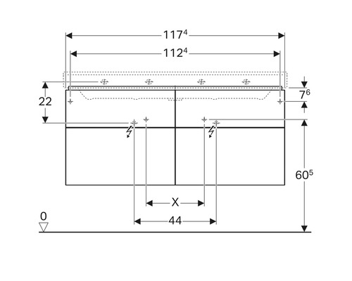 GEBERIT Xeno² wastafelmeubel, wit hoogglans, 4 laden met softclose-mechanisme, voor 120 cm, 500518011