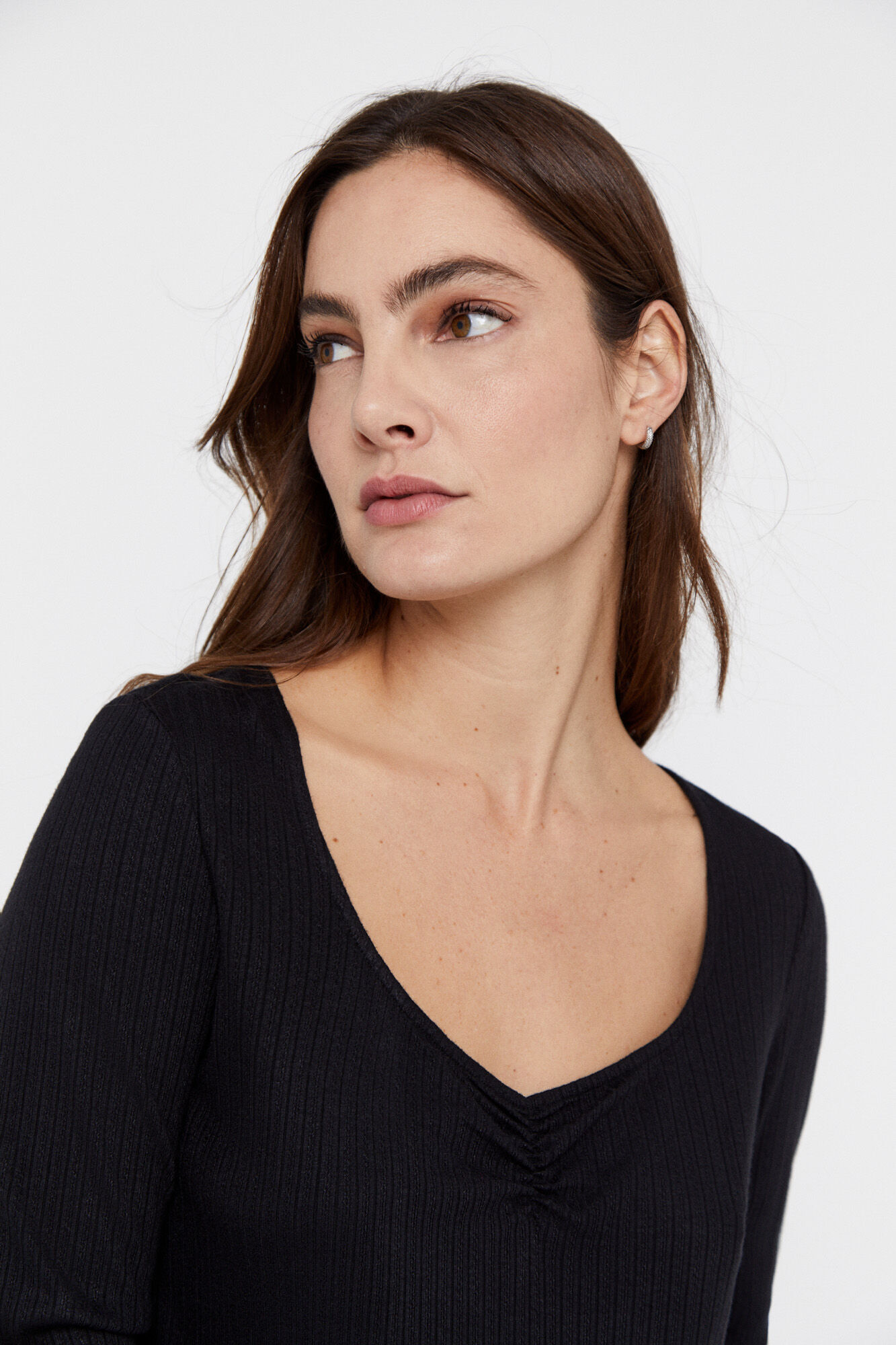 Blusa de tricô com decote coração - Preta
