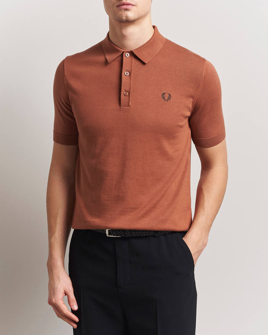 Fred Perry Cotton Knitted Polo Cinnamon Brown