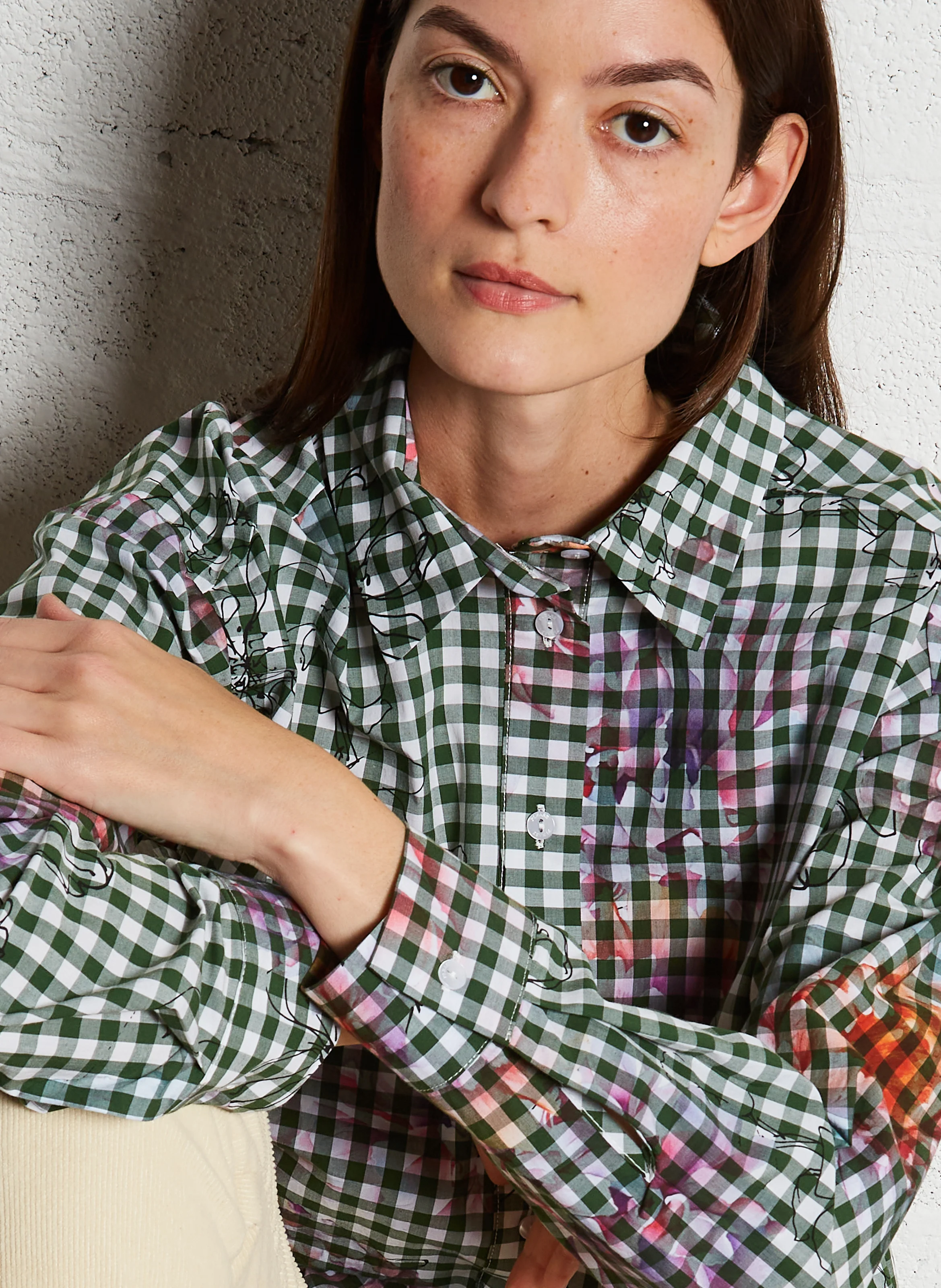 Chemise col classique à carreaux en coton | Vert