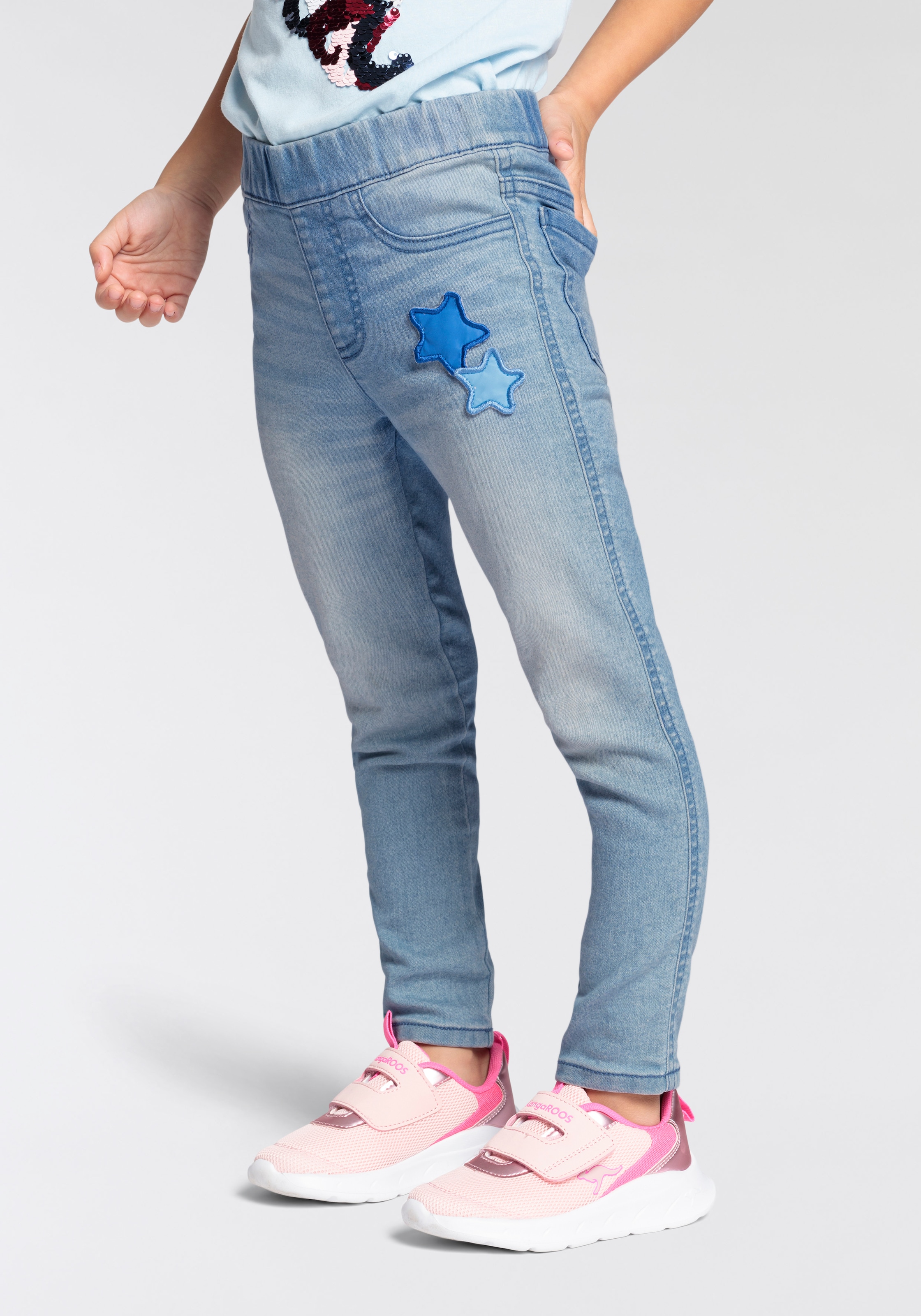 KIDSWORLD Jeansjeggings », Strecht-Jeans in Schlupfform« schmale Beinform,  mit Used-Waschung,  normale Leibhöhe