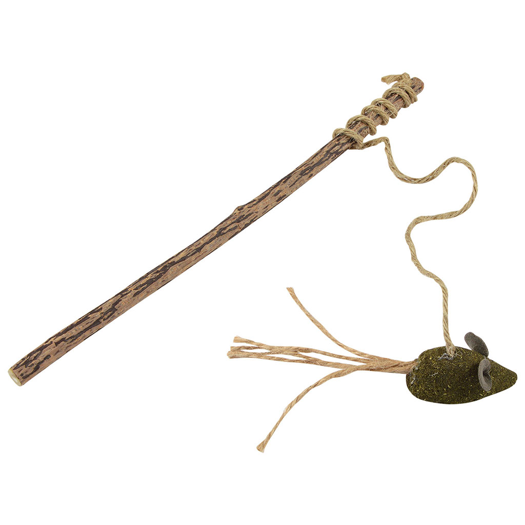 Jouet pour chat canne à pêche et souris bois matatabi 25cm