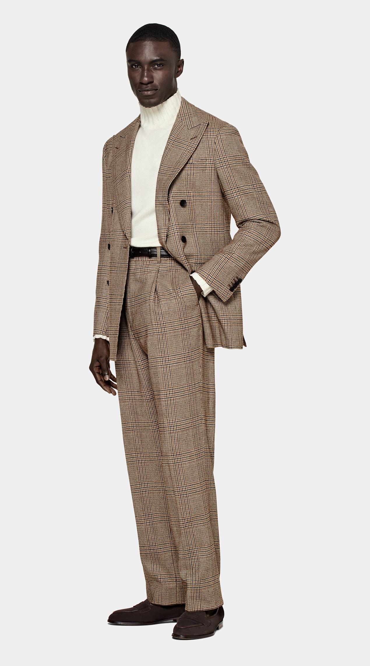 Costume Havana coupe Tailored marron moyen à carreaux