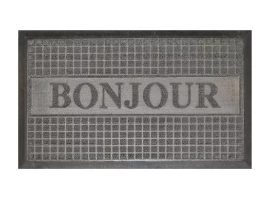 Tapis d'entrée rectangle - 40 x 75 cm - Bonjour- Gris