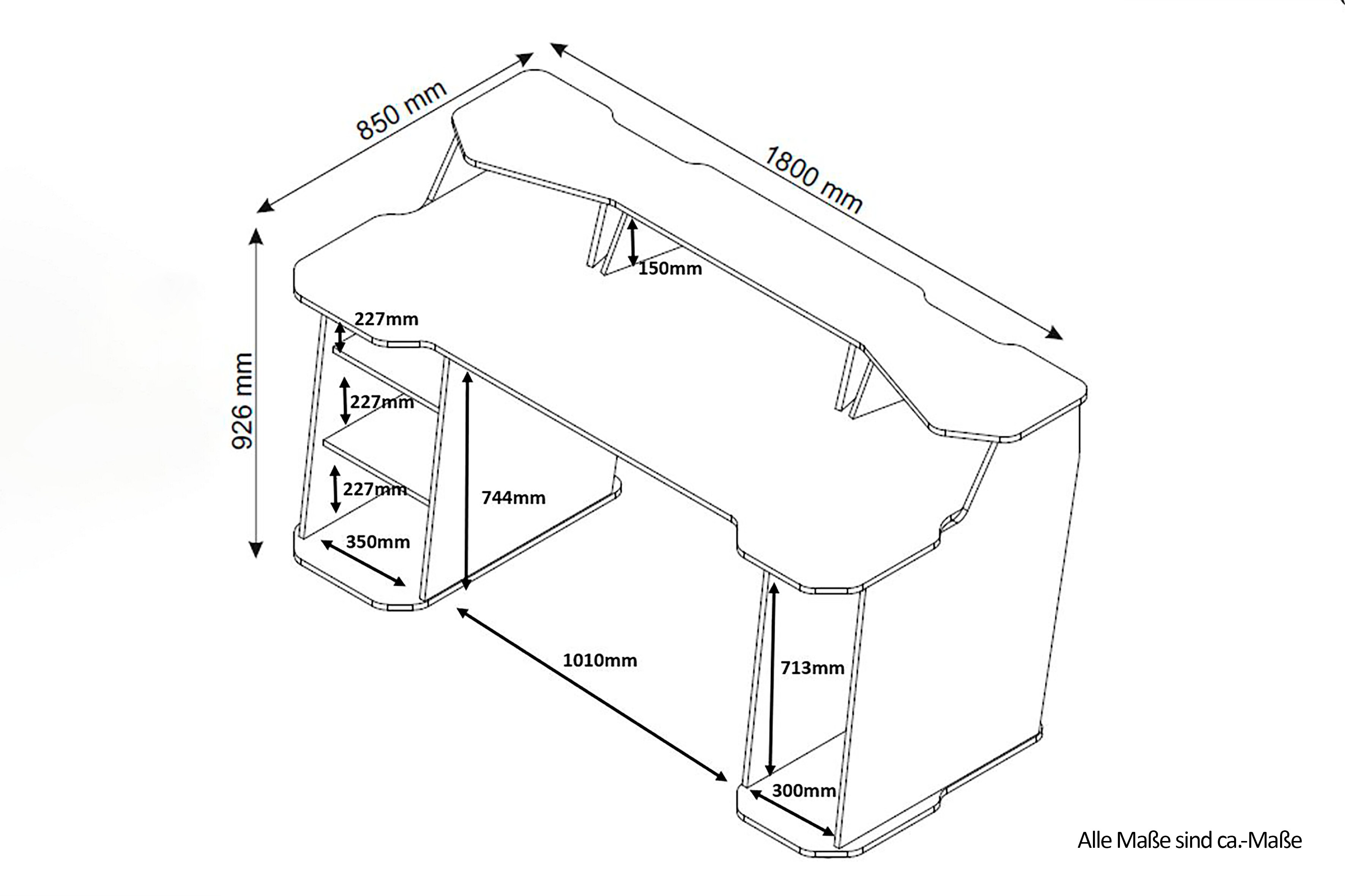 byLIVING Schreibtisch MATRIX, Breite 180 cm, anthrazit/weiß, 4 offene Fächer