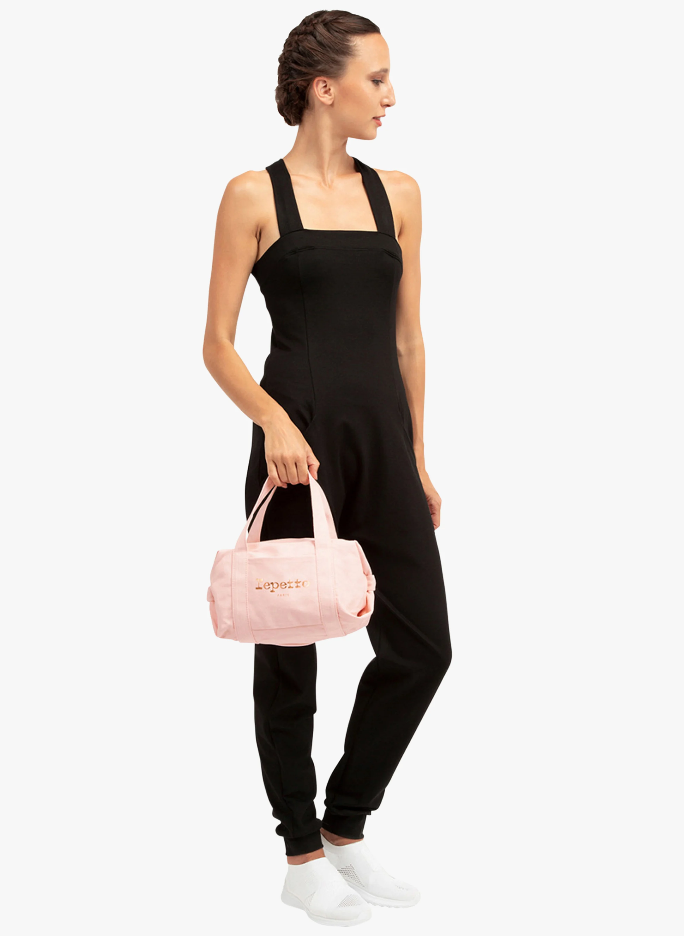 Sac épaule polochon logo imprimé en coton| Rose