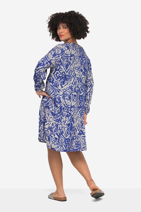 Kleid, Alloverdruck, Tunika-Ausschnitt, Langarm