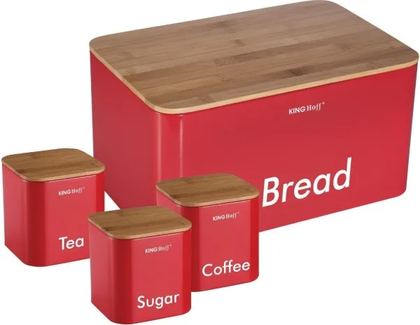 KingHoff Bamboo and Steel Bread Box with Containers (KH-1085)