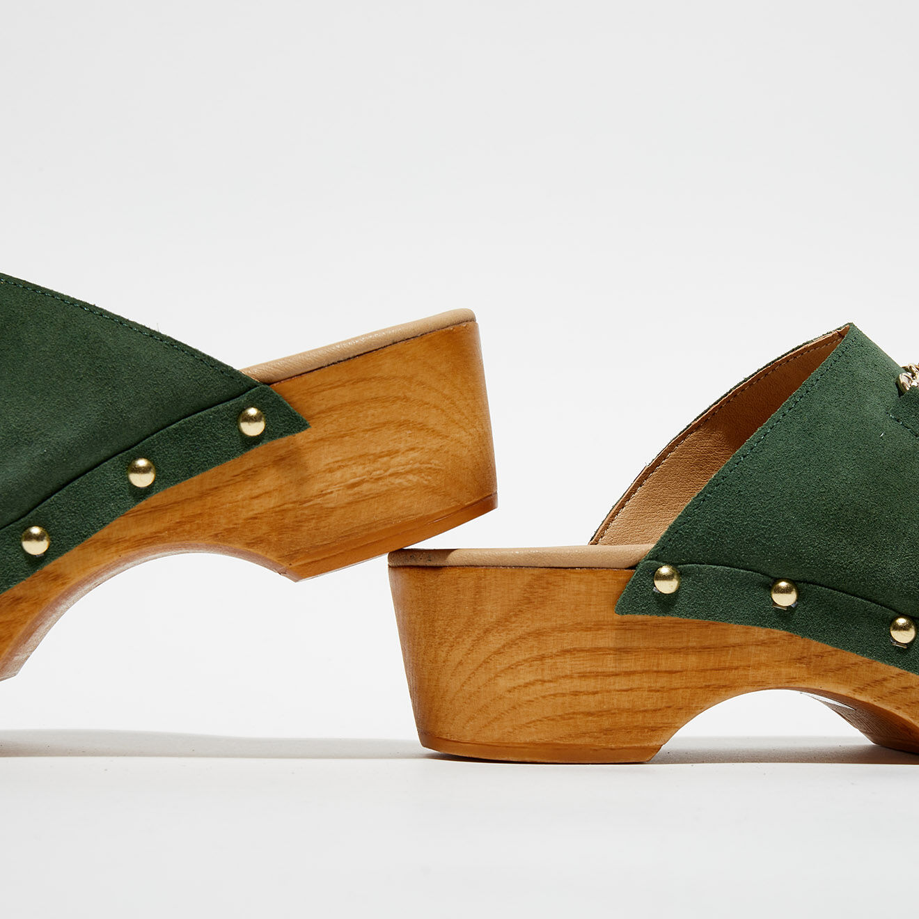Apologie Studio Sabots en Velours de Cuir Nala kaki - Talon 5 cm