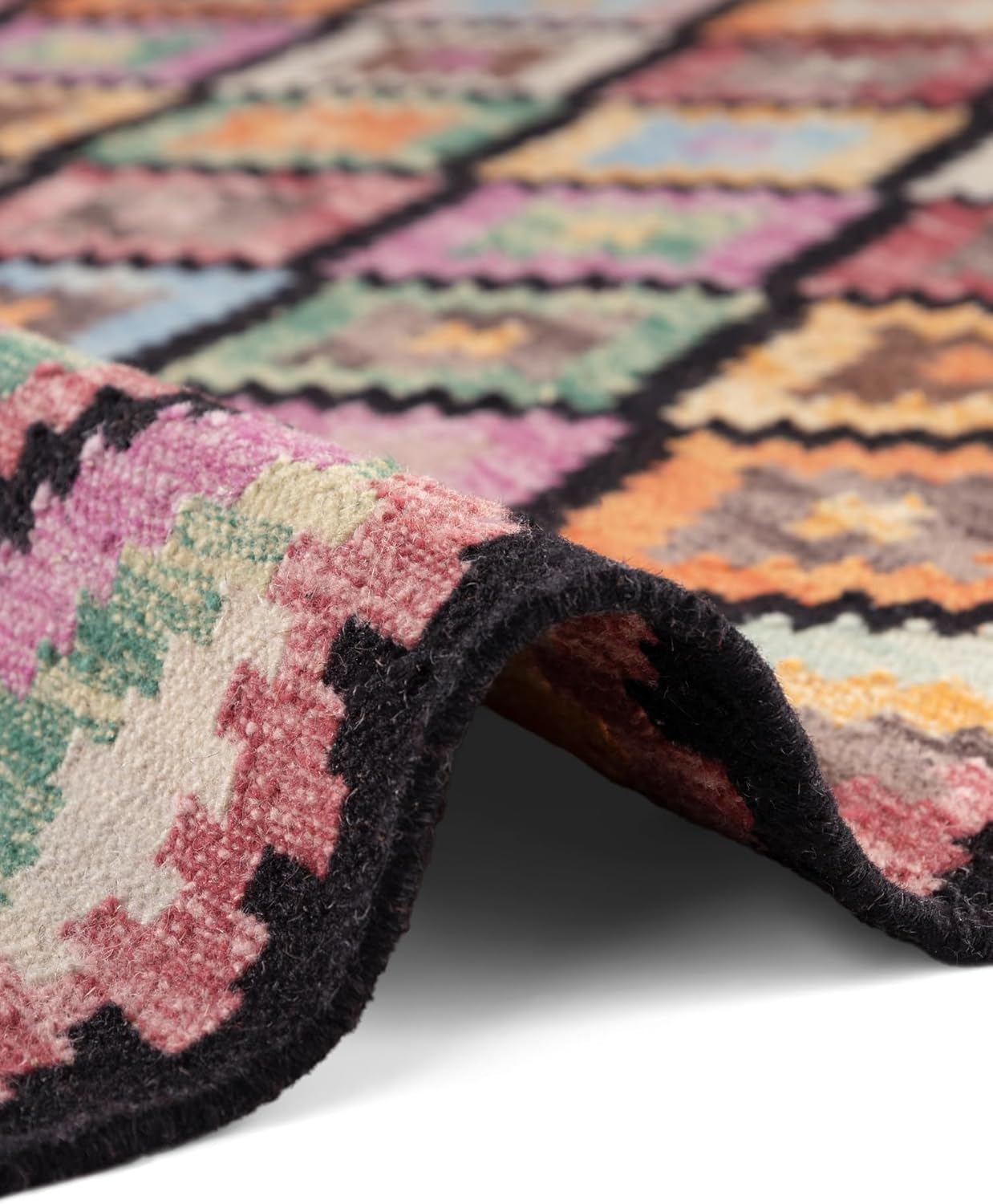 Hanse Home Afghan Kelim Teppich Zara - Bunter Traditioneller Teppich Handgewebt, Wolle & Baumwolle, Afghanischer Stil Oriental mit Fransen für Wohnzimmer, Schlafzimmer - Schwarz Multi, 200x290 cm