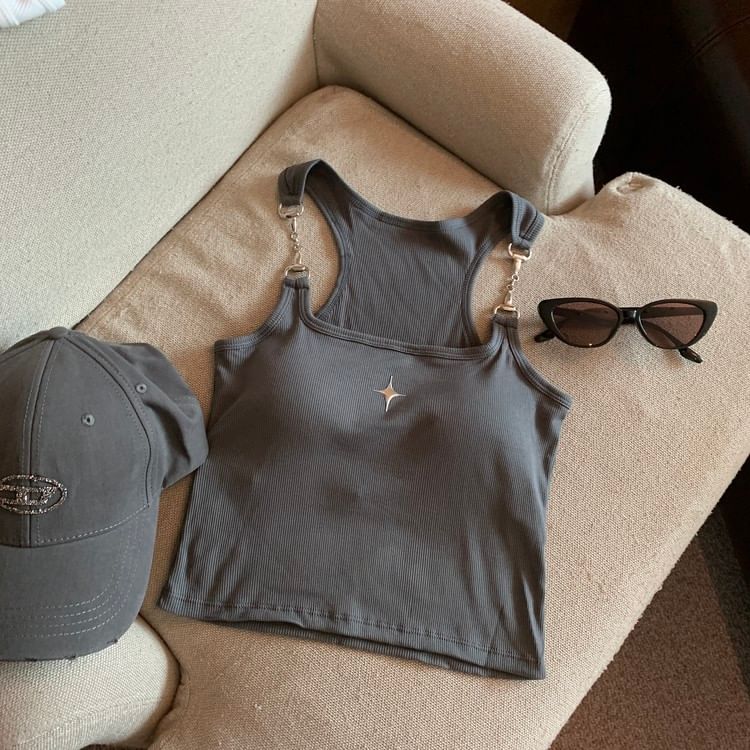 Isaaca - Tanktop met ronde hals en sterrenaccent, gevoerd met gespen