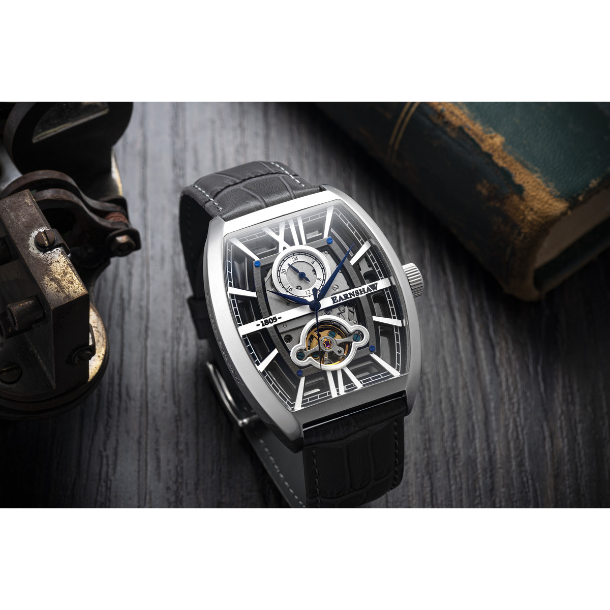 Montre EARNSHAW Holborn homme automatique bracelet cuir gris anthracite