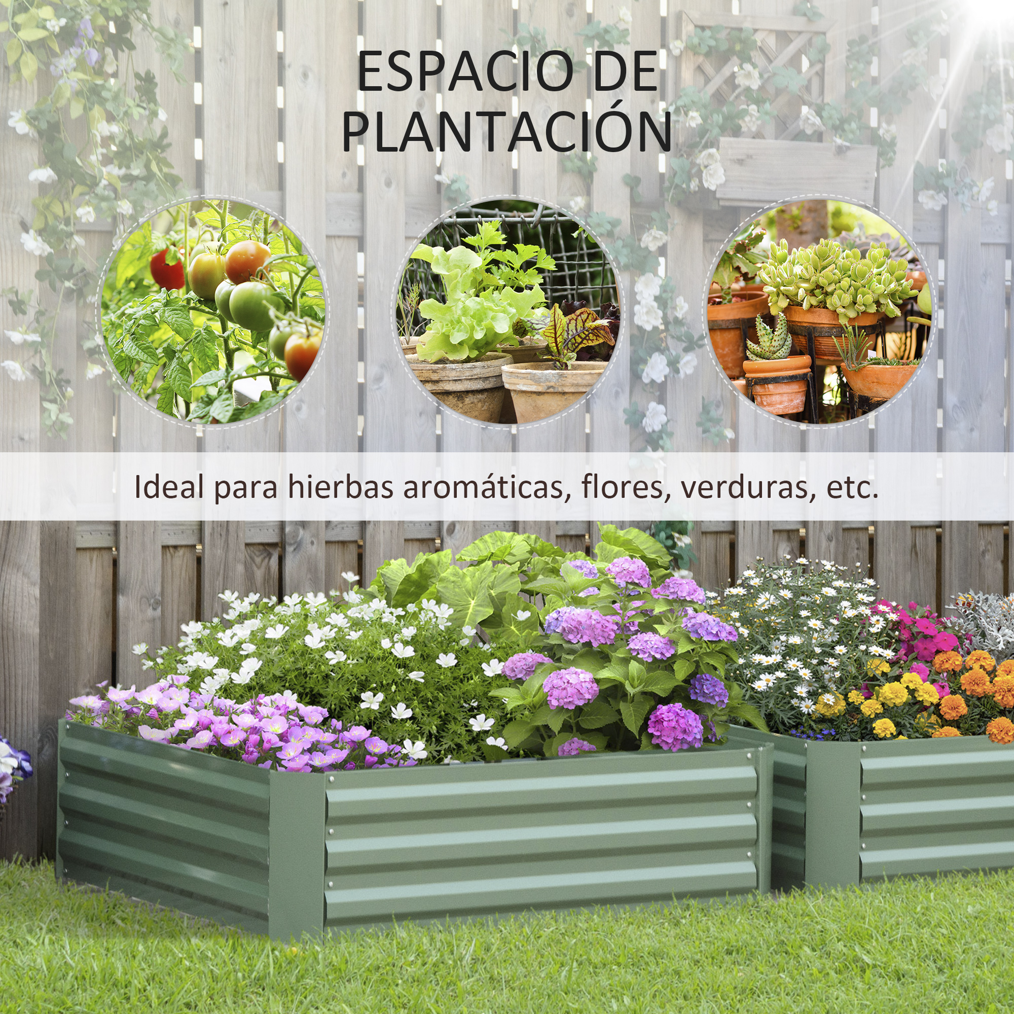 Conjunto de 2 Vasos de Jardim Outsunny em Aço, Vaso Quadrado para Jardim Urbano para Cultivo de Plantas e Flores, Ideal para Áreas Externas, 100x100x30 cm, Verde