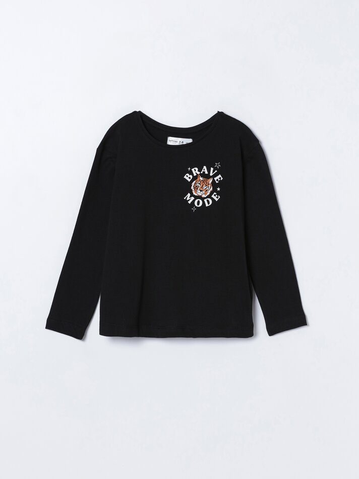 Pacote com 6 camisetas de manga comprida estampadas - Pretas