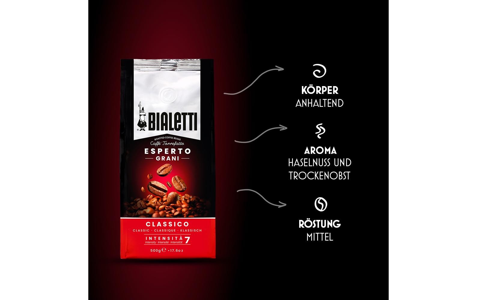Kaffeebohnen Classico 500 gHochwertiger, in Italien gerösteter Bohnenkaffee