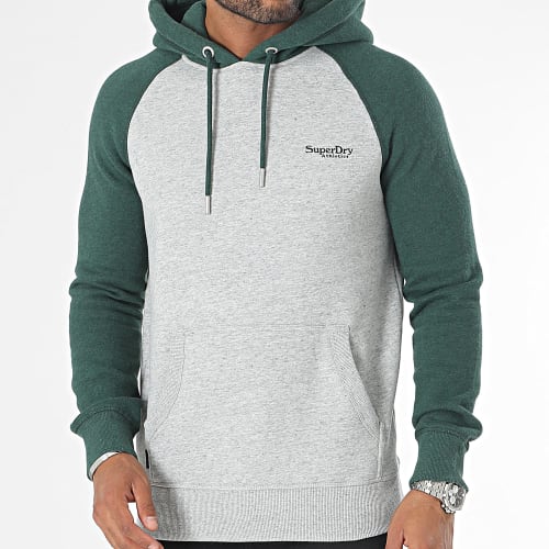 Sweat Capuche Essential Baseball Gris Chiné Vert