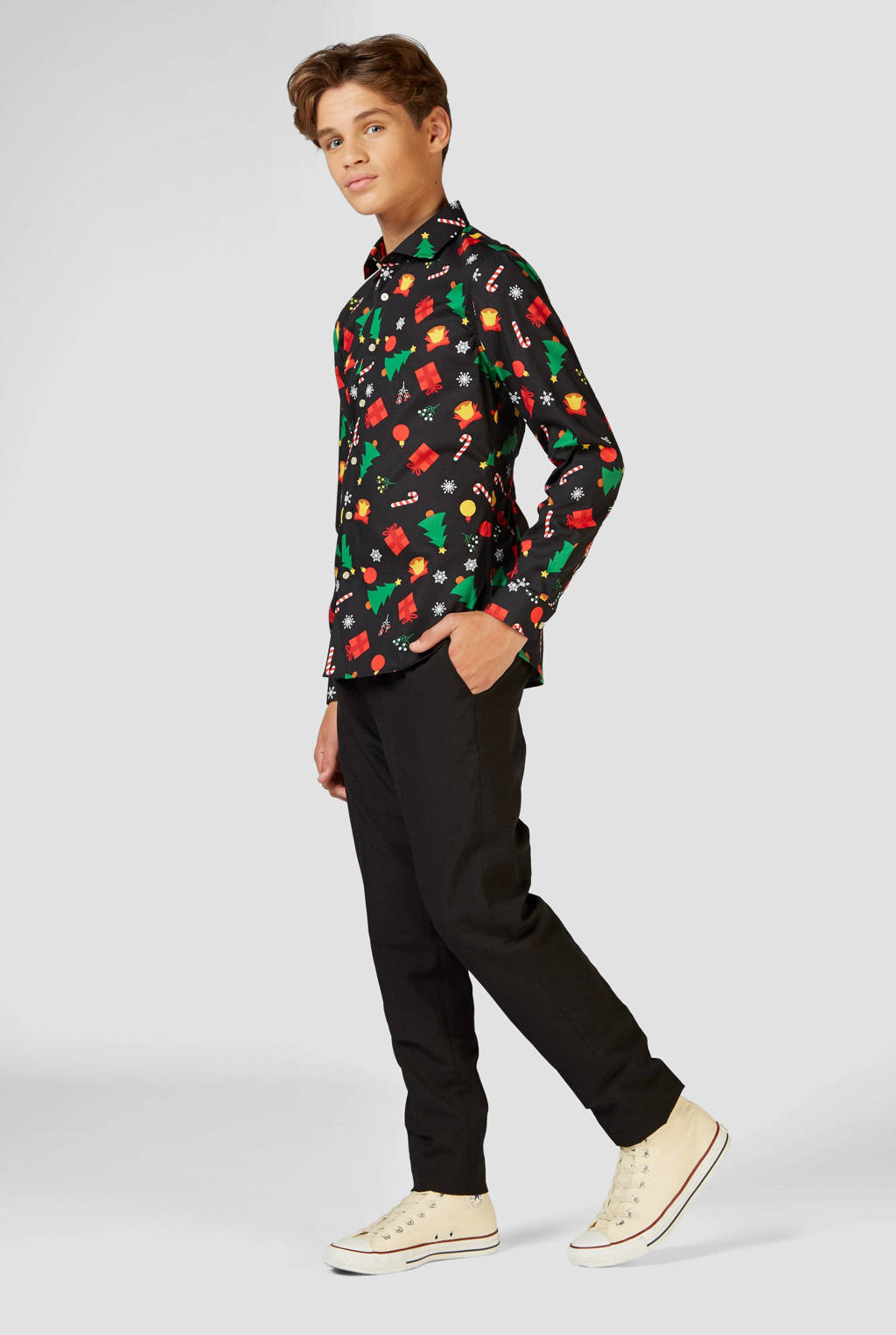 OppoSuits overhemd Christmas Icons met all over print zwart/multicolor