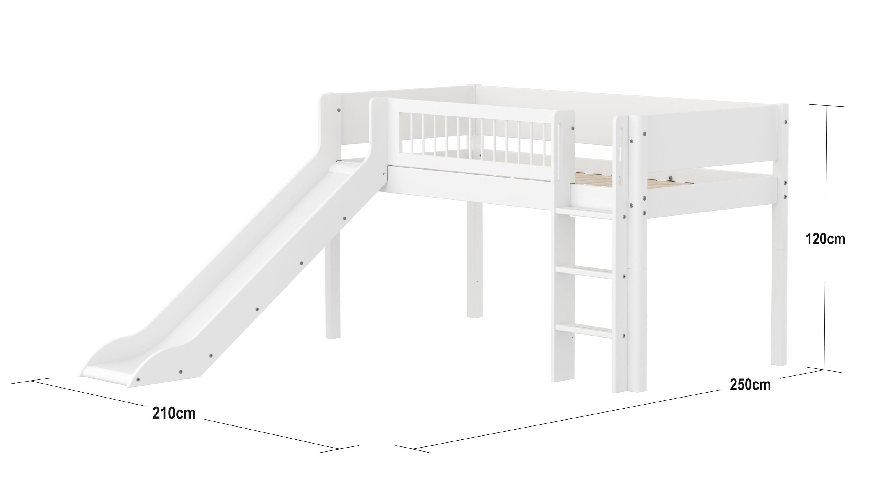 Flexa WHITE Halbhochbett - Weiss / B: 250.0 cm x T: 210.0 cm x H: 120.0 cm