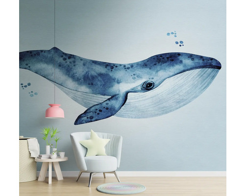 Vliesbehang 38300-1 The Wall Blue Whale Watercolor 7-delige set 371 x 280 cm