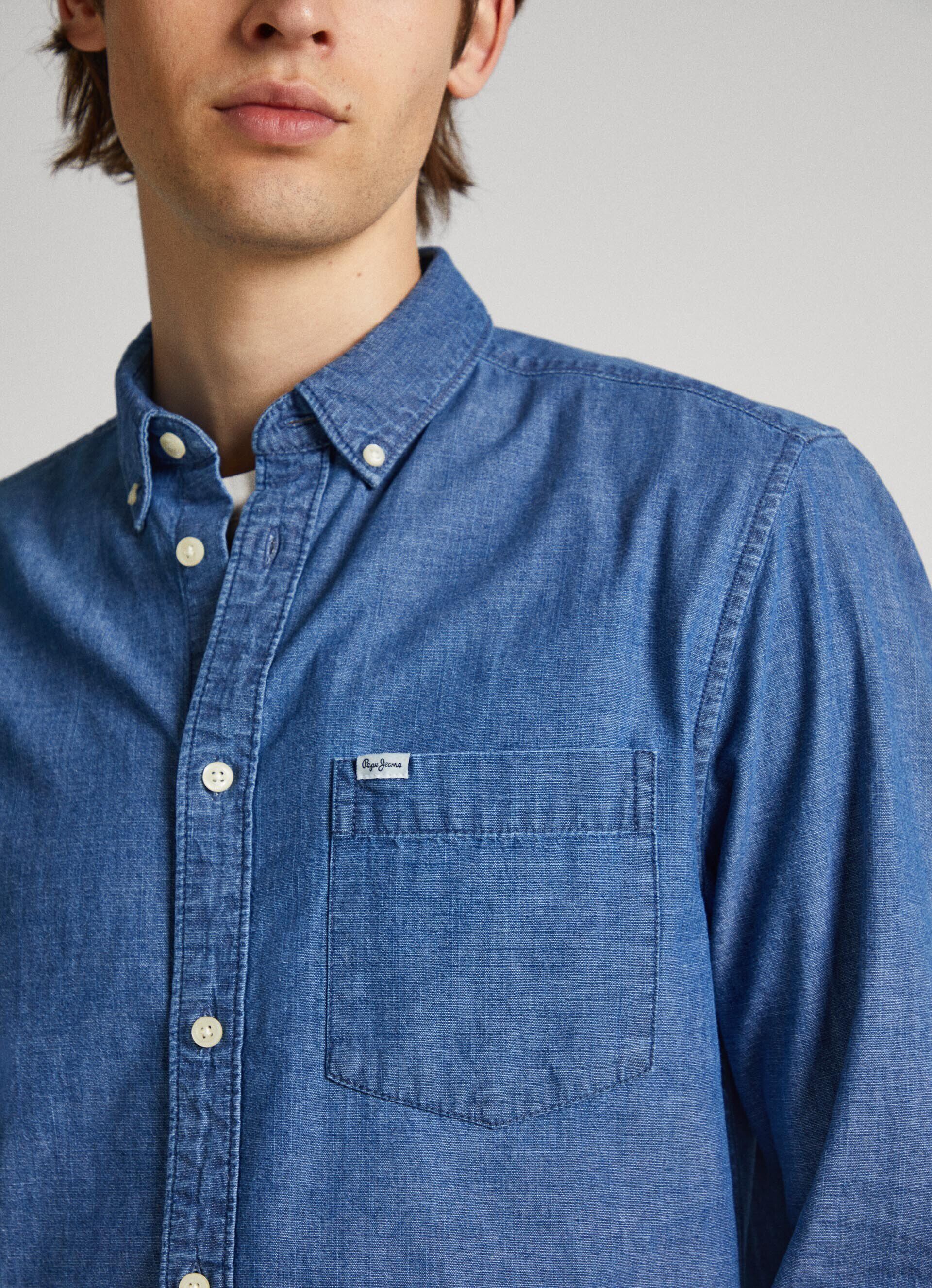 CAMISA CHAMBRAY DE CORTE REGULAR - azul-marinho