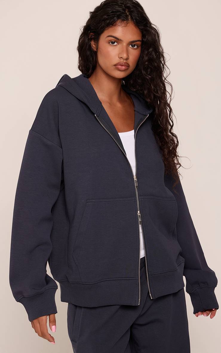 Bleu Marine Sweat À Casynthétiqueche Oversize Avec Double Fermeture Éclair En Jersey Interlock