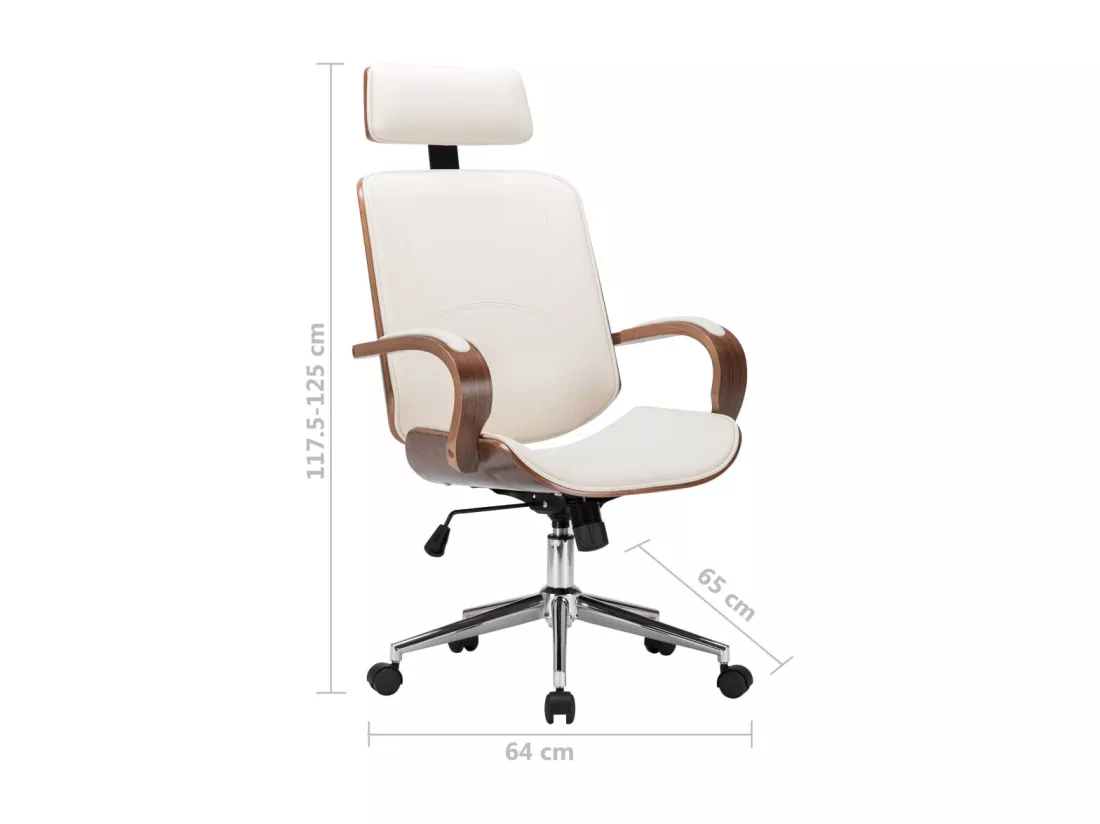 Chaise de bureau avec appuie-tête Crème Similicuir et bois