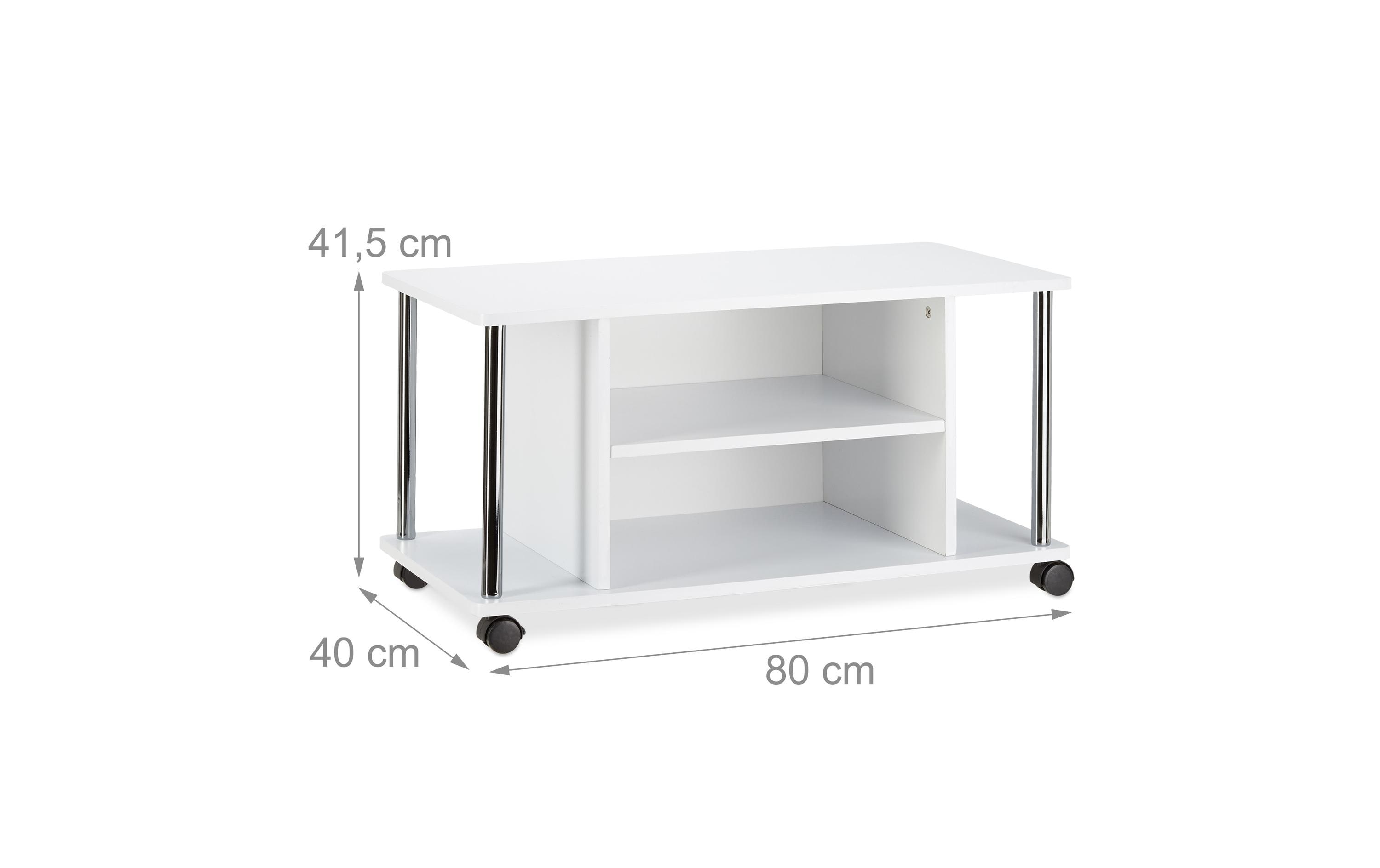 TV-Möbel mit Rollen, 80 x 40 cm, WeissTV-Rollwagen mit 3 Ebenen