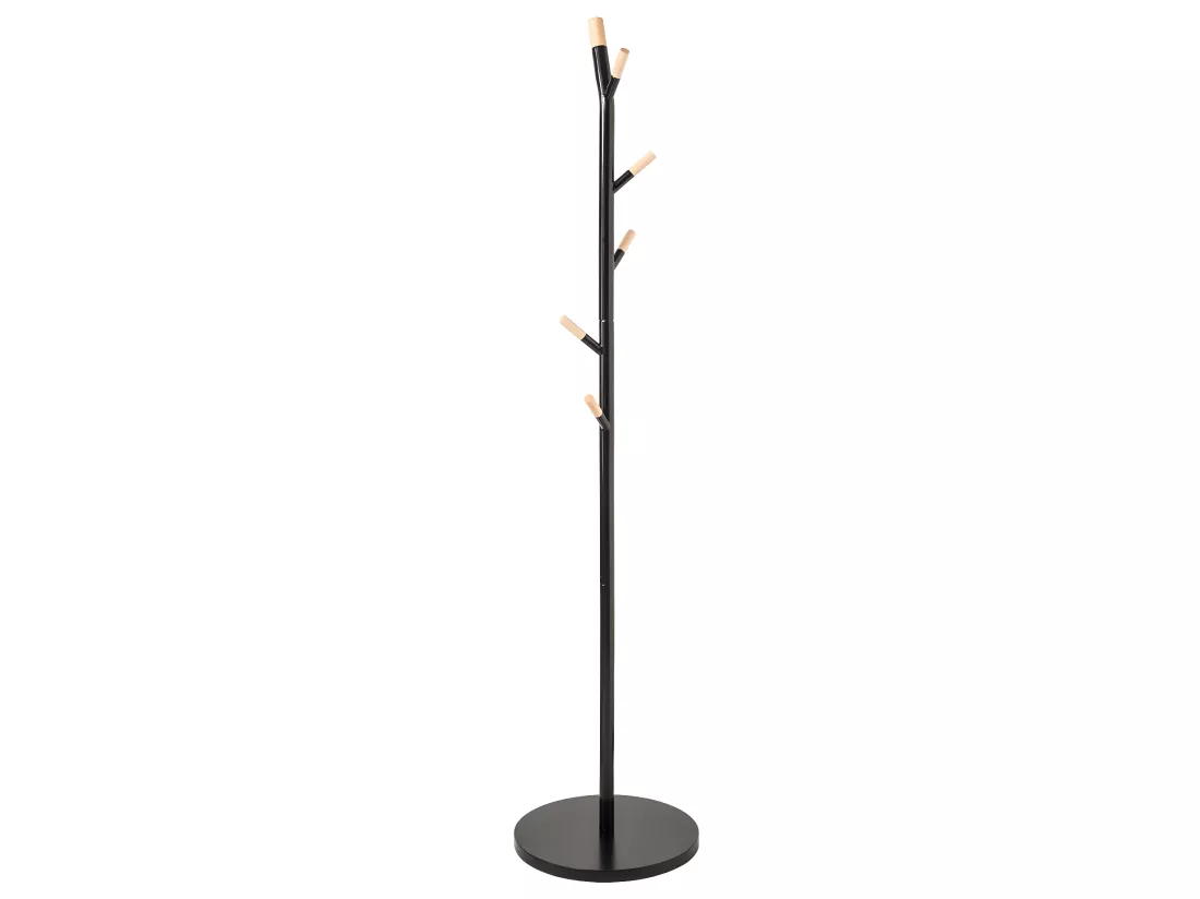 Porte-manteaux en Bois et Métal Noir 6 Patères H 175.5 cm