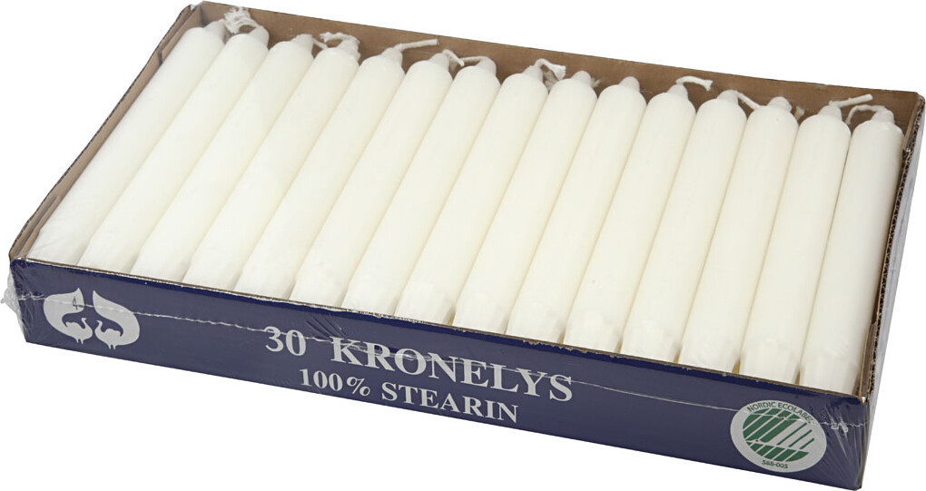 Kronelys - H 20 CM - Ø 23 MM - Hvid - 30 Stk