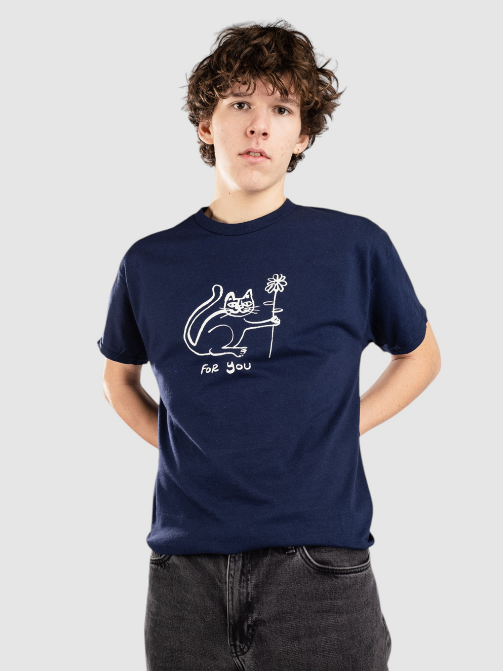 Autumn Headwear Happy Cat T-Shirt indigo blue