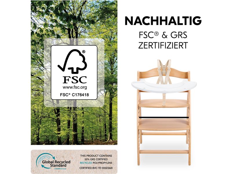 Hauck Hochstuhl Arketa N Play Beech Stilvolle Holzhochstuhl mit Play Tray im Set