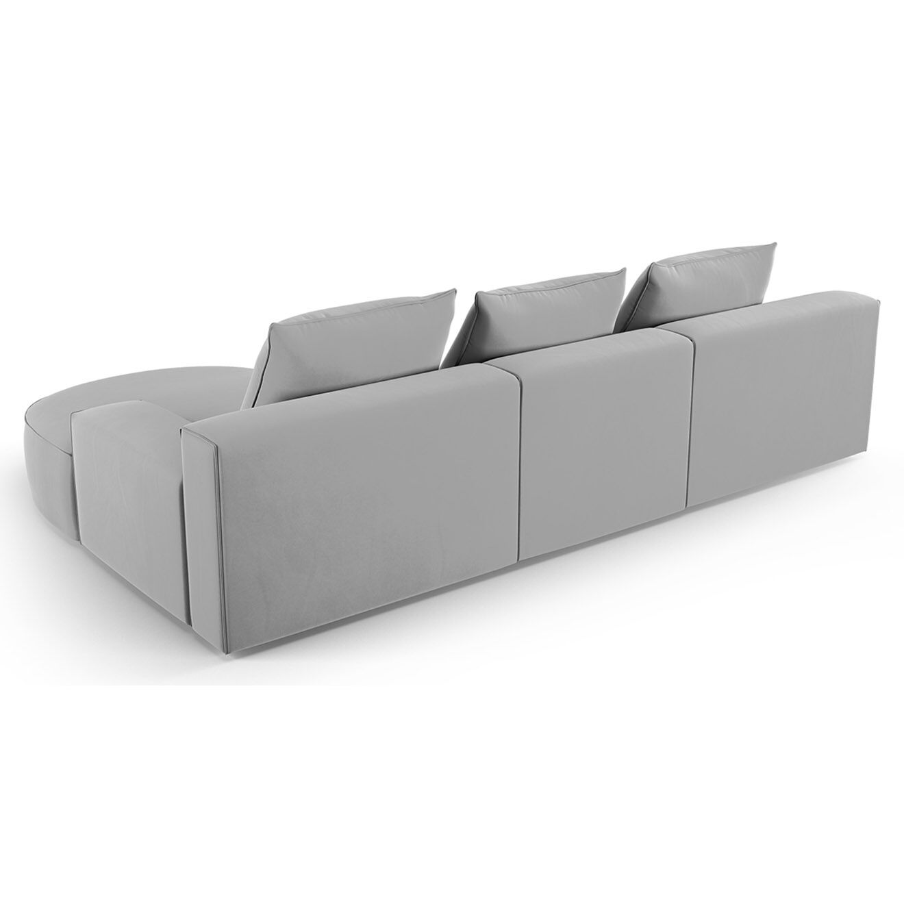 Mazzini Sofas Canapé d'angle droit arrondi en velours Ivy 5 Places gris clair - 285x180x89 cm