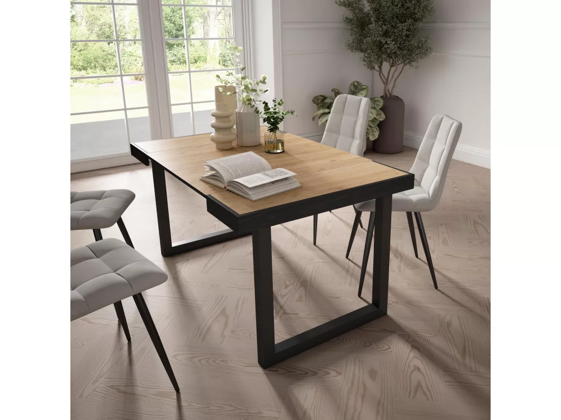 Table console extensible, 140, Pour 6 personnes, Pieds bois massif