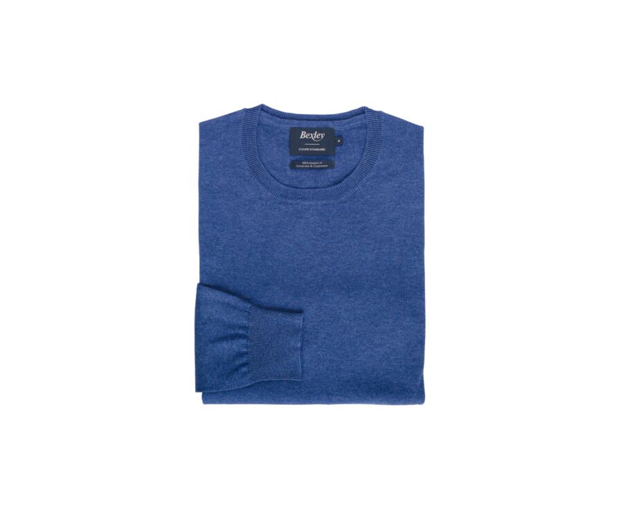 Pull fin homme coton/cachemire col rond Bleu foncé chiné - VLADIMIR