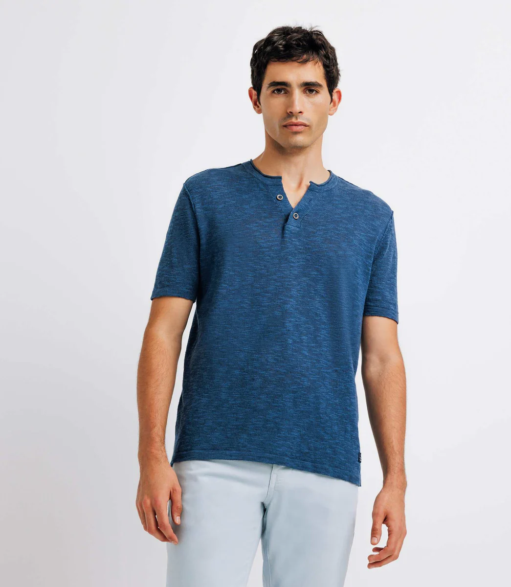 T-shirt col boutonné marine